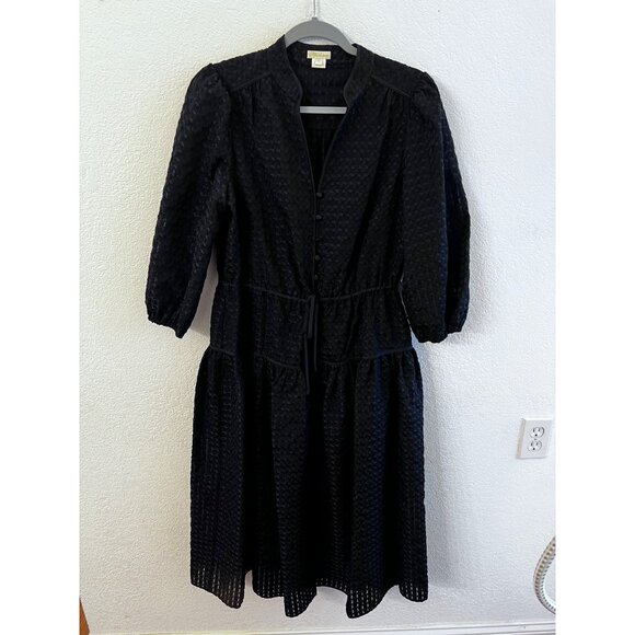 Shoshanna Teagan jet black tiered Aline stitched midi dress women size 10 - Picture 1 of 8